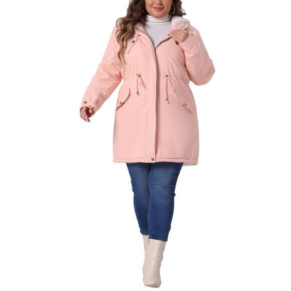 Plus Size Parkas Jackets Faux Fur Lined Anorak Coat with Hood Pink - Picture 3 of 6